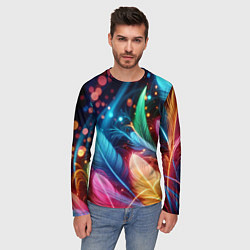 Лонгслив мужской Яркие красочные неоновые перья, цвет: 3D-принт — фото 2