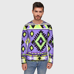 Лонгслив мужской Геометрический сиренево желтый орнамент ацтеков, цвет: 3D-принт — фото 2