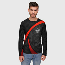 Лонгслив мужской Герб России - черный камуфляж, цвет: 3D-принт — фото 2