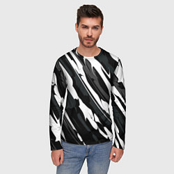 Лонгслив мужской Разводы белым на черном, цвет: 3D-принт — фото 2