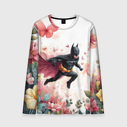 Мужской лонгслив Бэтмен прыгает над цветами и бабочками