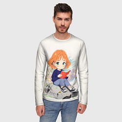Лонгслив мужской Аниме девушка и книга, цвет: 3D-принт — фото 2