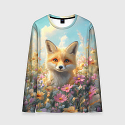Мужской лонгслив Лиса в цветочном поле