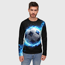 Лонгслив мужской Футбольный мяч в синем пламени, цвет: 3D-принт — фото 2