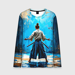 Мужской лонгслив Боец айкидо на синем