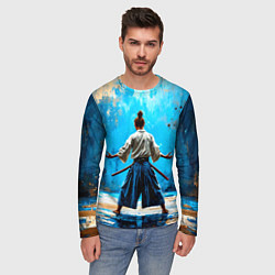 Лонгслив мужской Боец айкидо на синем, цвет: 3D-принт — фото 2
