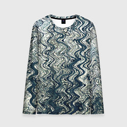 Лонгслив мужской Бело-синий искажённые абстрактные линии, цвет: 3D-принт