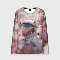 Лонгслив мужской Космонавт в весенних листьях, цвет: 3D-принт