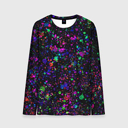 Лонгслив мужской Чёрный с разноцветными брызгами, цвет: 3D-принт