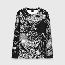 Лонгслив мужской Белый дракон на черном, цвет: 3D-принт
