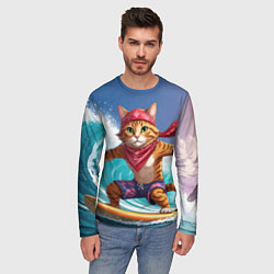 Лонгслив мужской Кот на волне, цвет: 3D-принт — фото 2