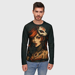 Лонгслив мужской Рыжая девушка с маской лисы дерзкий стиль, цвет: 3D-принт — фото 2