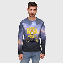 Лонгслив мужской Молнии в небе и герб России, цвет: 3D-принт — фото 2