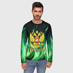 Лонгслив мужской Россия на фоне зеленого огня, цвет: 3D-принт — фото 2