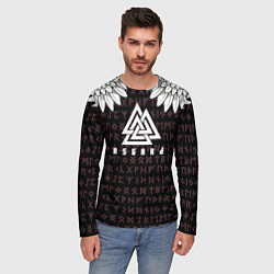 Лонгслив мужской Асгард на фоне рун и валькнут, цвет: 3D-принт — фото 2