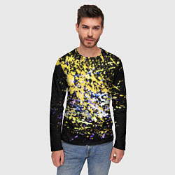 Лонгслив мужской Желто синяя краска на черном, цвет: 3D-принт — фото 2