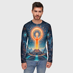 Лонгслив мужской Мистическая светящаяся оранжевая фигура и круг, цвет: 3D-принт — фото 2
