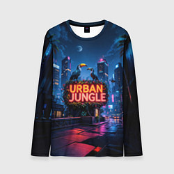 Лонгслив мужской Городские здания зеленые растения и попугаи, цвет: 3D-принт
