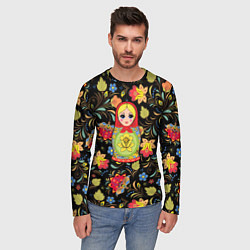 Лонгслив мужской Хохломская роспись с русской матрёшкой, цвет: 3D-принт — фото 2