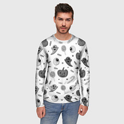 Лонгслив мужской Halloween grey and white, цвет: 3D-принт — фото 2