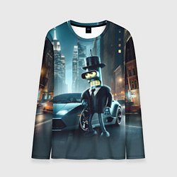 Лонгслив мужской Бендер рядом с Ламборджини - неоновый Нью-Йорк, цвет: 3D-принт