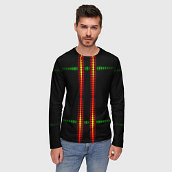 Лонгслив мужской Neon black green circles, цвет: 3D-принт — фото 2