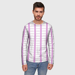 Лонгслив мужской Color white cage pink line, цвет: 3D-принт — фото 2