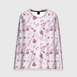 Мужской лонгслив Мемфис бордовый на белом геометрический клетчатый