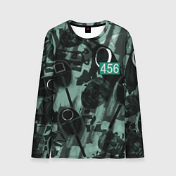 Мужской лонгслив Номер 456 на фоне масок игры в кальмара