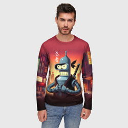 Лонгслив мужской Крутой ниндзя Бендер в ночном городе, цвет: 3D-принт — фото 2