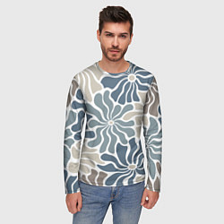 Лонгслив мужской Цветы blue and beige pattern, цвет: 3D-принт — фото 2