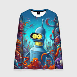 Лонгслив мужской Робот-сгибальщик Бендер среди монстров - нейроарт, цвет: 3D-принт