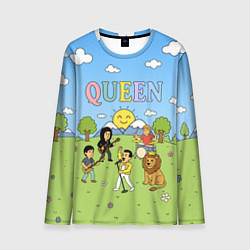 Мужской лонгслив Queen мультяшный стиль на поляне