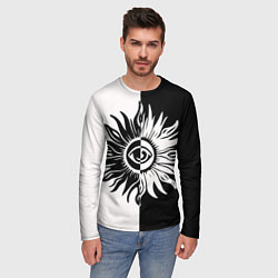 Лонгслив мужской Солнце черно-белое, цвет: 3D-принт — фото 2