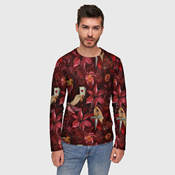 Лонгслив мужской Бордовая готика с сердцем, лилиями и мотыльками, цвет: 3D-принт — фото 2