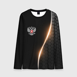 Лонгслив мужской Герб России и неоновая линия, цвет: 3D-принт
