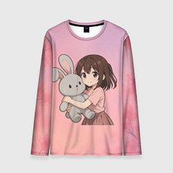 Мужской лонгслив Девочка обнимает зайцика в аниме