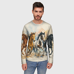 Лонгслив мужской Кони бегут, цвет: 3D-принт — фото 2
