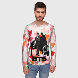 Лонгслив мужской BTS на фоне сердечек, цвет: 3D-принт — фото 2