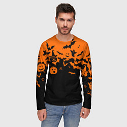 Лонгслив мужской Хэллоуин тыквы и призраки, цвет: 3D-принт — фото 2