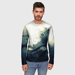 Лонгслив мужской Чёрно-синие абстрактные краски, цвет: 3D-принт — фото 2