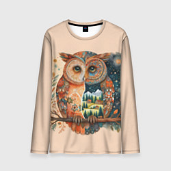 Лонгслив мужской Сова разделенная на день и ночь абстракция, цвет: 3D-принт