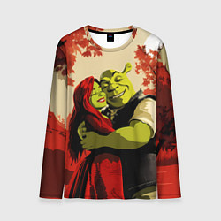 Лонгслив мужской Шрек и Фиона обнимаются в осеннем лесу, цвет: 3D-принт