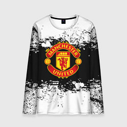 Лонгслив мужской Манчестер Юнайтед черно белые краски лого, цвет: 3D-принт