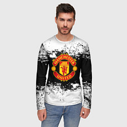 Лонгслив мужской Манчестер Юнайтед черно белые краски лого, цвет: 3D-принт — фото 2