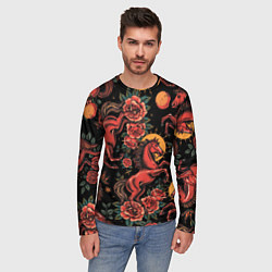 Лонгслив мужской Красная лошадь с розами, цвет: 3D-принт — фото 2