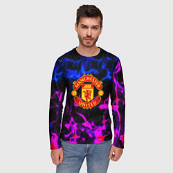 Лонгслив мужской Манчестер Юнайтед огонь неон, цвет: 3D-принт — фото 2