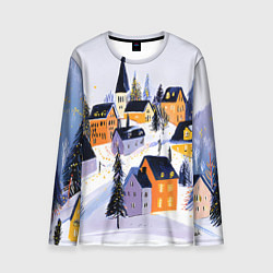 Мужской лонгслив Новогодние домики на горе