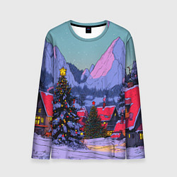 Мужской лонгслив Новогодние елки в горном городке