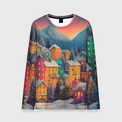 Мужской лонгслив Новогодний город в горах